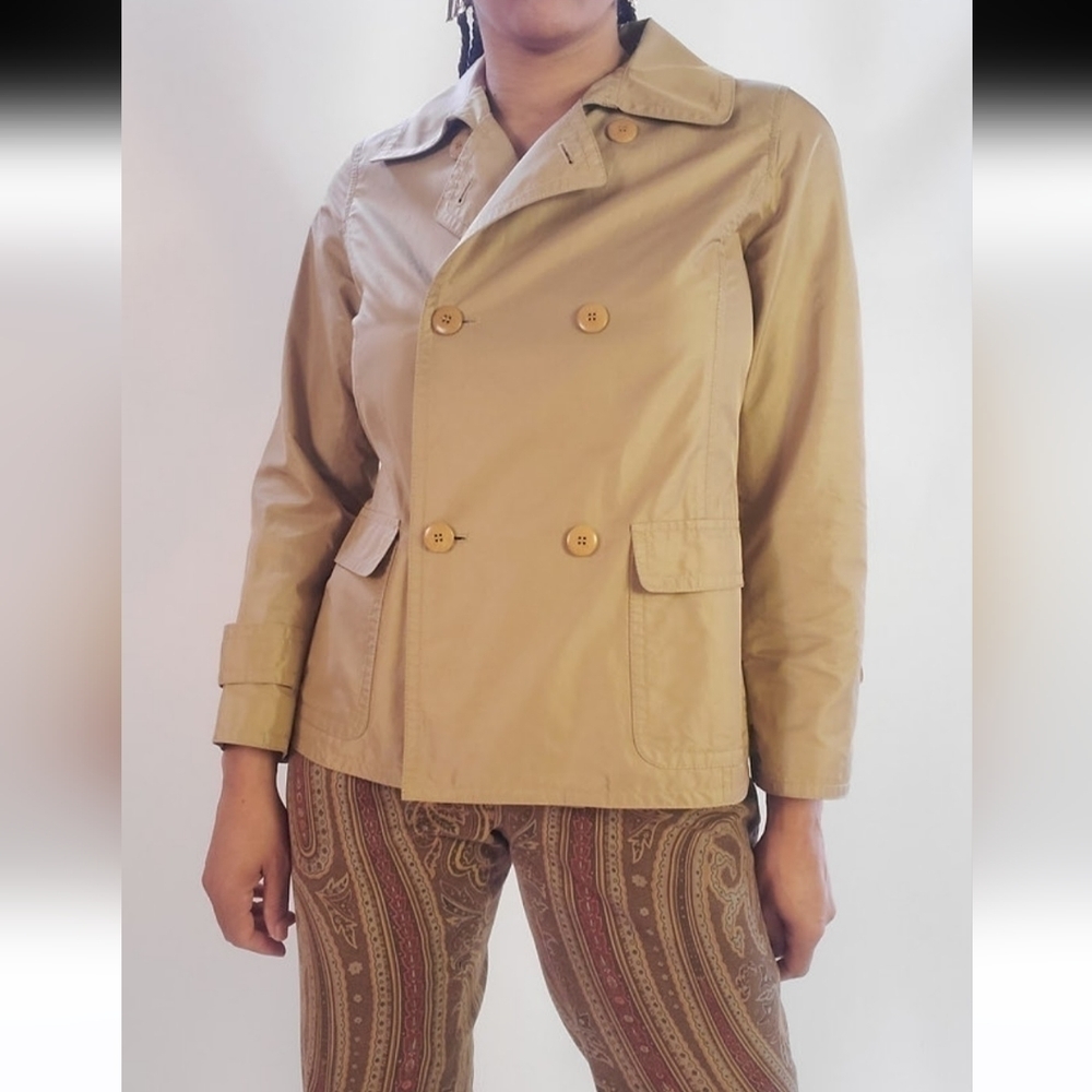 Talbots Tan Button Up Trench Jacket Size 16p - image 1